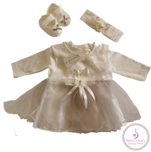 Alkalmi újszülött kislány ruha, keresztelő ruha szett 56/62
