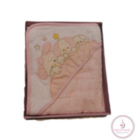   Kapucnis babatörölköző díszdobozban 70*70 cm rózsaszín 