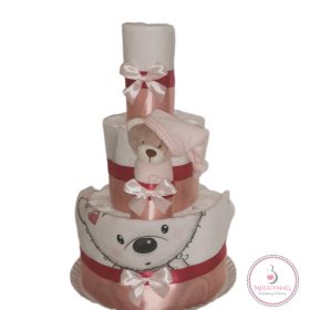 Mini háromszintes pelenkatorta macis kiegészítőkkel 