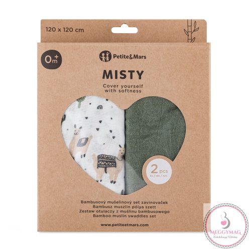 PETITE&MARS Bambusz muszlin 2db-os kifogó szett Misty Llama Vibes, 120 x 120 cm