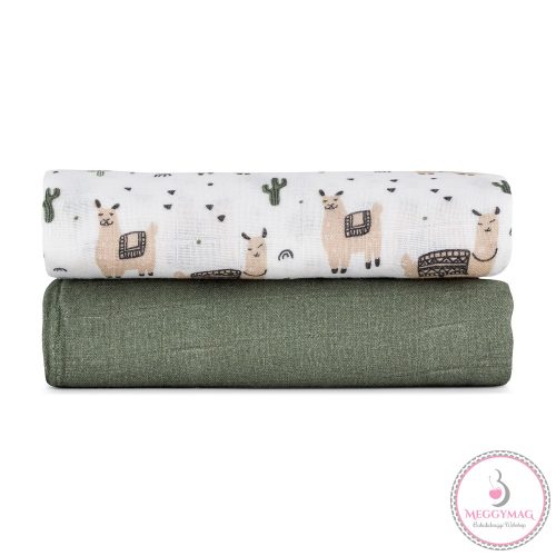 PETITE&MARS Bambusz muszlin 2db-os kifogó szett Misty Llama Vibes, 120 x 120 cm