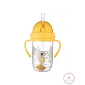   Canpol babies Cseppmentes szívószálas pohár nehezékkel Exotic Animals 270ml 6hó+ sárga