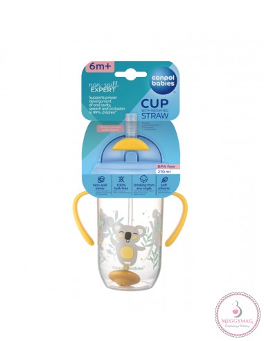 Canpol babies Cseppmentes szívószálas pohár nehezékkel Exotic Animals 270ml 6hó+ sárga