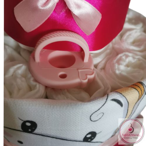 Mini háromszintes pelenkatorta Mimijo unikornis pink, KÉSZLETEN A BOLTBAN!