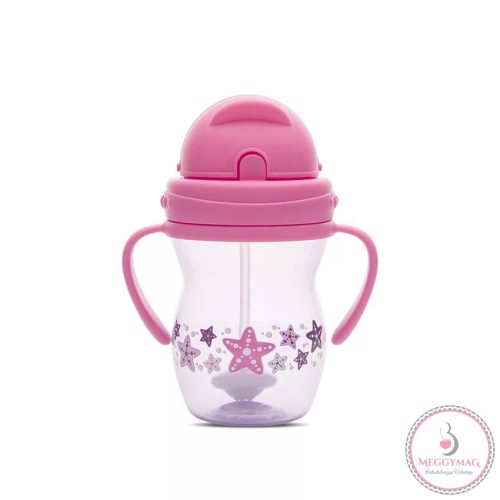 Baby Care szívószálas itató fogantyúval 275ml - Pink/Purple