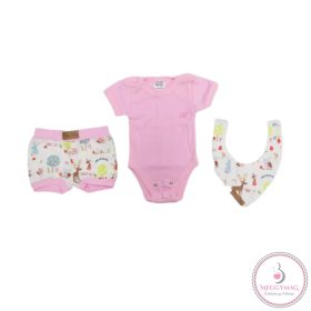 Babaruha szett - Nyári - rózsaszín erdei állatos 80