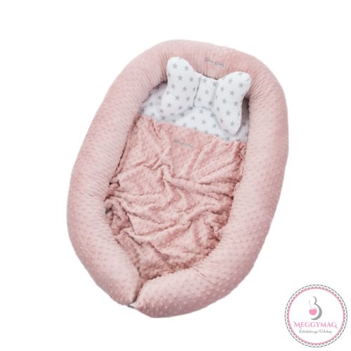 Berrybaby Babafészek szett - Púder minky - fehér csillagos