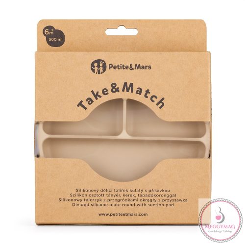 PETITE&MARS Szilikon osztott tányér, kerek Take&Match Desert Sand 6m+