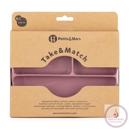 PETITE&MARS Szilikon osztott tányér, ovális Take&Match Dusty Rose 6m+