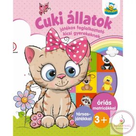   Cuki állatok - Játékos foglalkoztató kicsi gyerekeknek - Óriás matricákkal plusz társasjátékkal 3+