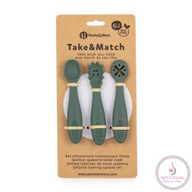   PETITE&MARS Szilikon gyakorló kanál szett 3 db Take&Match Misty Green 6m+