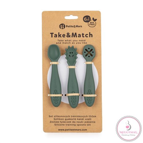 PETITE&MARS Szilikon gyakorló kanál szett 3 db Take&Match Misty Green 6m+