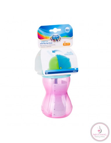 Canpol babies Szívószálas sport itatópohár 370 ml 12hó+ rózsaszín
