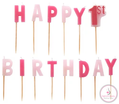 First Birthday Girl tortagyertya, gyertya szett 14 db-os