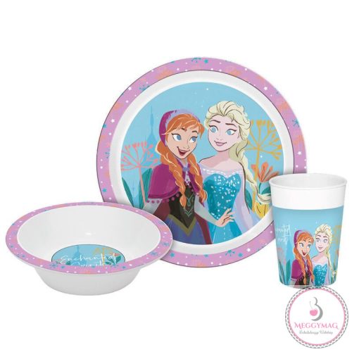 Disney Jégvarázs Enchanted étkészlet, micro műanyag szett Dobozban