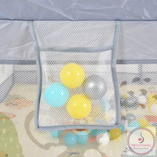 GAMEZONE  járóka összecsukható szőnyeggel, 60 labdával 180x200 SZÜRKE