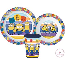   Minyonok Striped étkészlet, micro műanyag szett, pohárral 260 ml