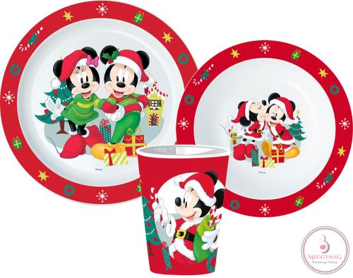 Disney Minnie and Mickey Karácsonyi étkészlet, micro műanyag szett, pohárral 260 ml