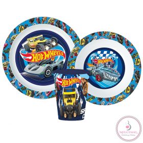   Hot Wheels Blue Fire étkészlet, micro műanyag szett pohárral 260 ml