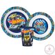 Hot Wheels Blue Fire étkészlet, micro műanyag szett pohárral 260 ml