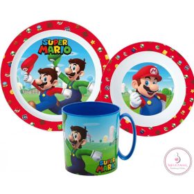   Super Mario Mushroom Kingdom étkészlet, micro műanyag szett bögrével 350 ml