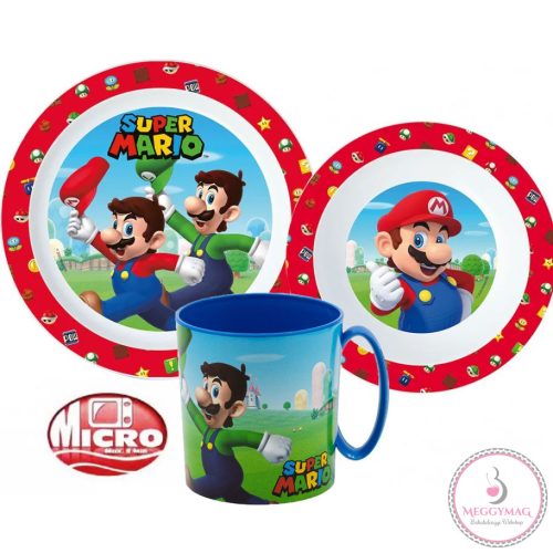 Super Mario Mushroom Kingdom étkészlet, micro műanyag szett bögrével 350 ml