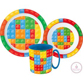   Lego mintázatú Bricks étkészlet, micro műanyag szett bögrével 350 ml