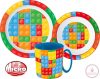 Lego mintázatú Bricks étkészlet, micro műanyag szett bögrével 350 ml