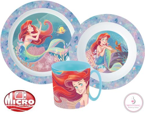 Disney Hercegnők Ariel étkészlet, micro műanyag szett bögrével 350 ml