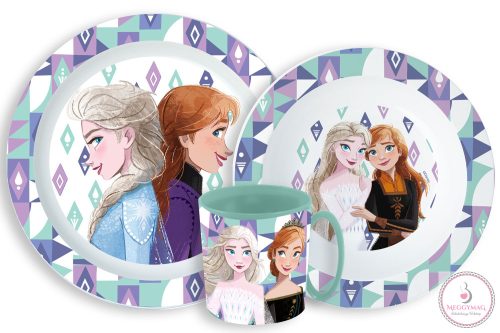 Disney Jégvarázs Ice Magic étkészlet, micro műanyag szett bögrével 350 ml