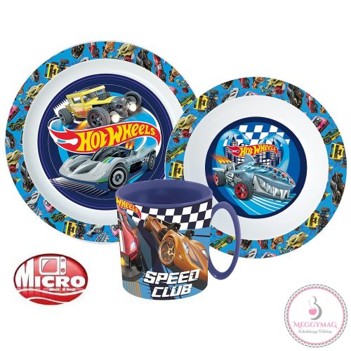 Hot Wheels Blue Fire étkészlet, micro műanyag szett bögrével 350 ml