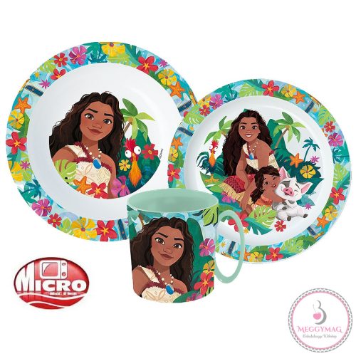 Disney Vaiana Lagoon étkészlet, micro műanyag szett bögrével 350 ml