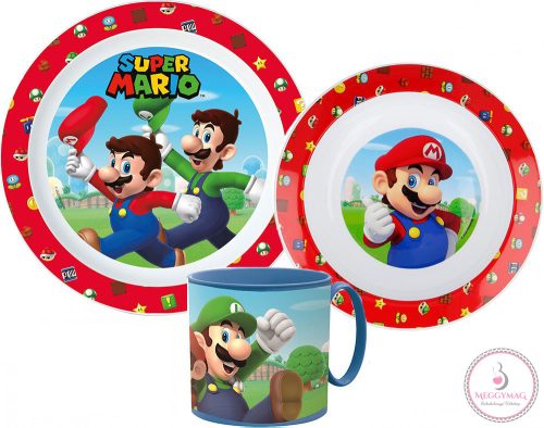 Super Mario Mushroom Kingdom étkészlet, micro műanyag szett bögrével 265 ml