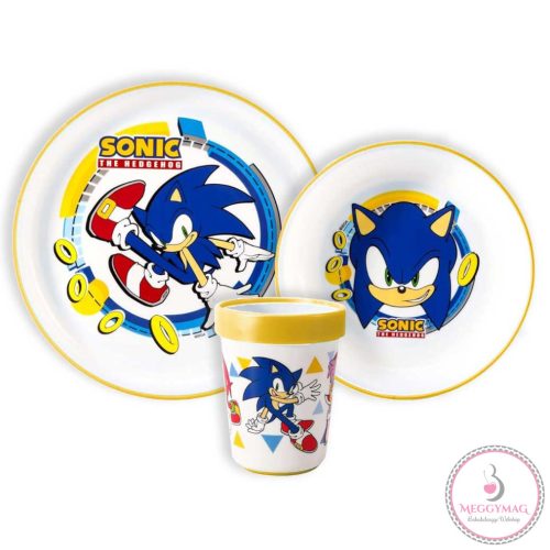 Sonic a sündisznó Rings csúszásmentes étkészlet, micro műanyag szett