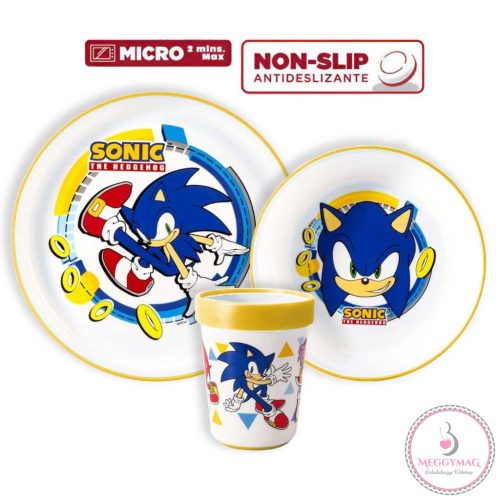 Sonic a sündisznó Rings csúszásmentes étkészlet, micro műanyag szett