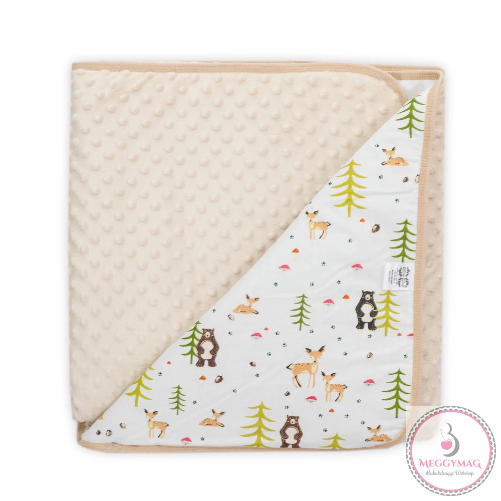 Pamut - minky kétoldalú takaró 75*75 cm fenyőerdő - mogyoró minky KÉSZLETEN A BOLTBAN!