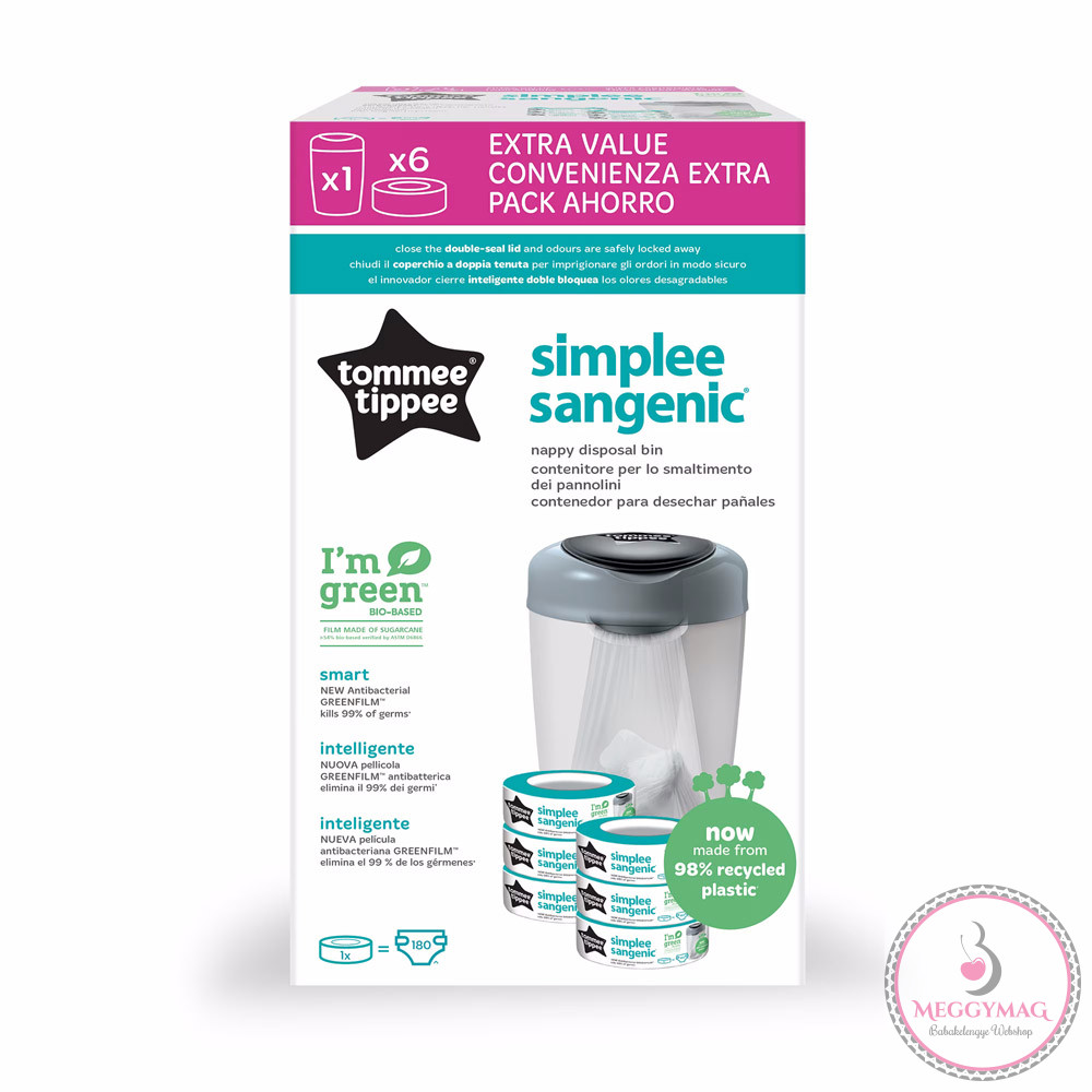 Tommee Tippee pelenkacsomagoló vödör Simple Sangenic fehér 6db-os utántöltővel