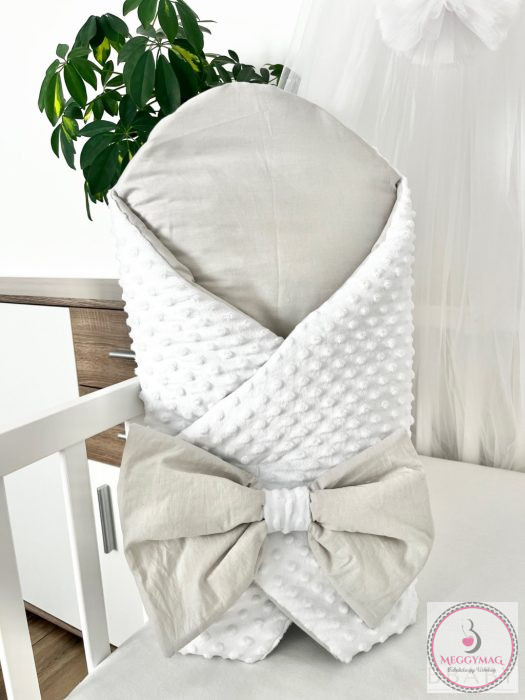 Kókuszpólya – fehér minky és szürke pamut, 80×80 cm, KÉSZLETEN A BOLTBAN!